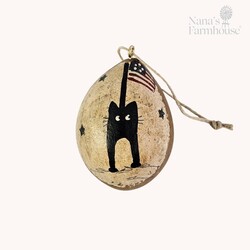Americana Gourdaments Hand Painted Black Cat with Flag  - 2.5"