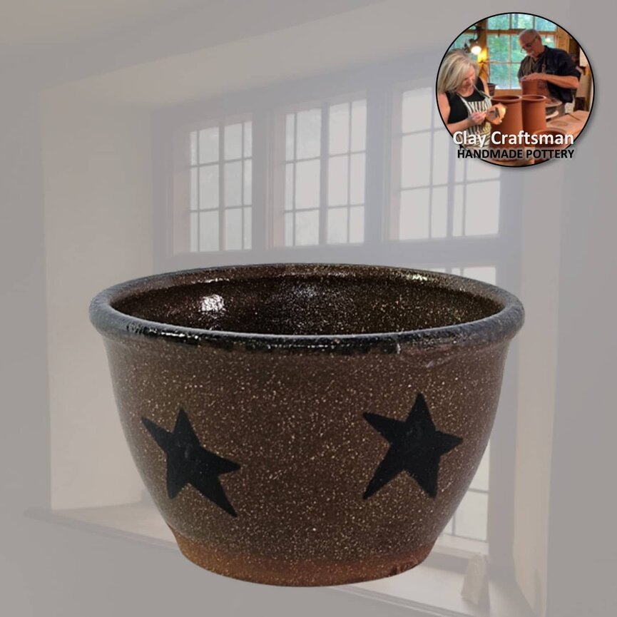 Stars Brown Pottery Votive Cup - 3"