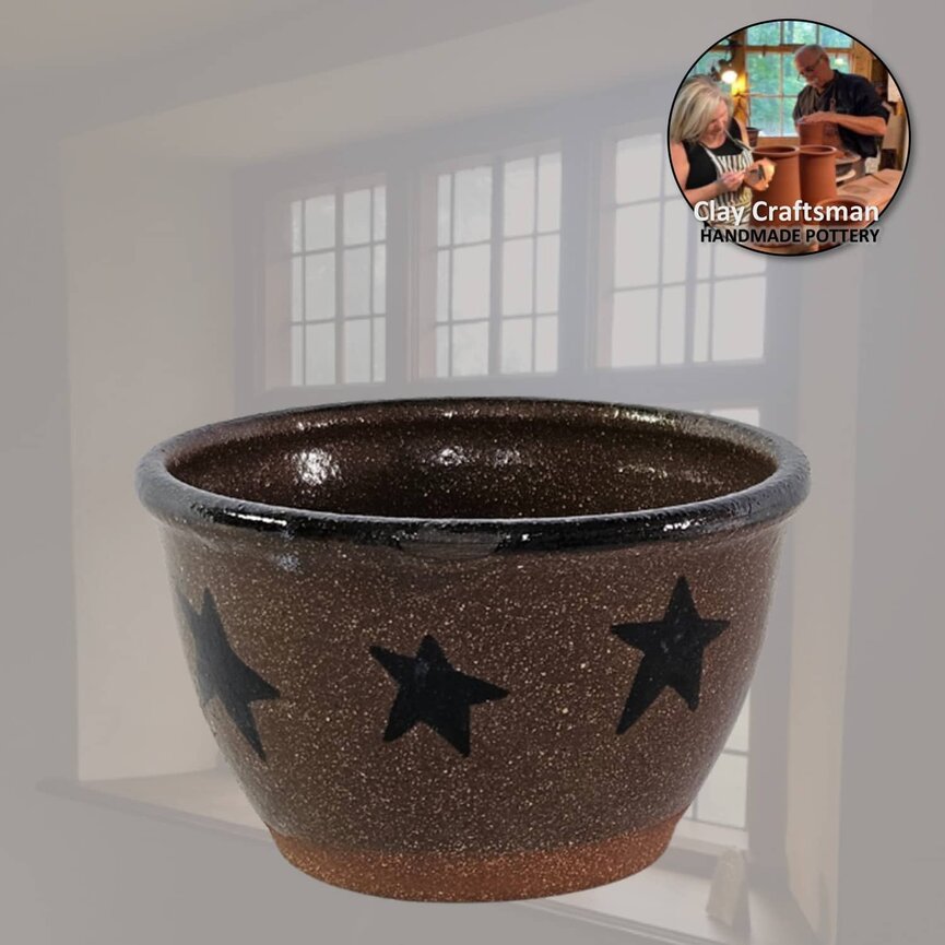 Stars Brown Pottery Votive Cup - 3"