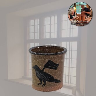 Crow with Flag Mini Brown Pottery Crock