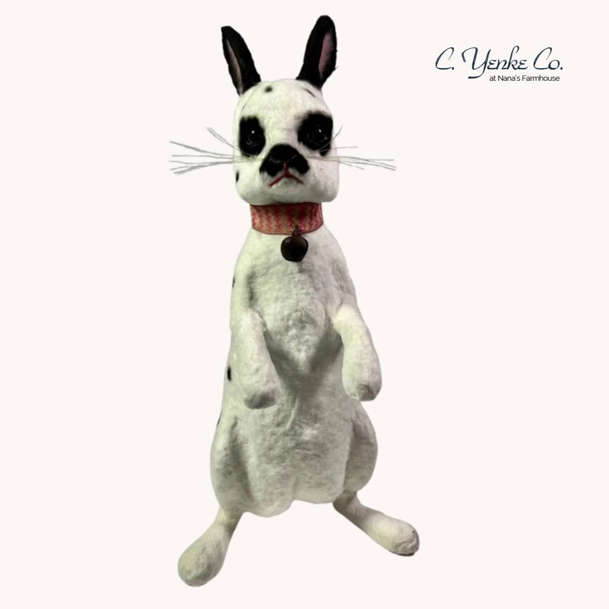 Large Rabbit Standing White with Black Ears & Spots - 11"