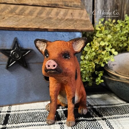 Spotted Brown Pig Sitting Figurine - 5.5"