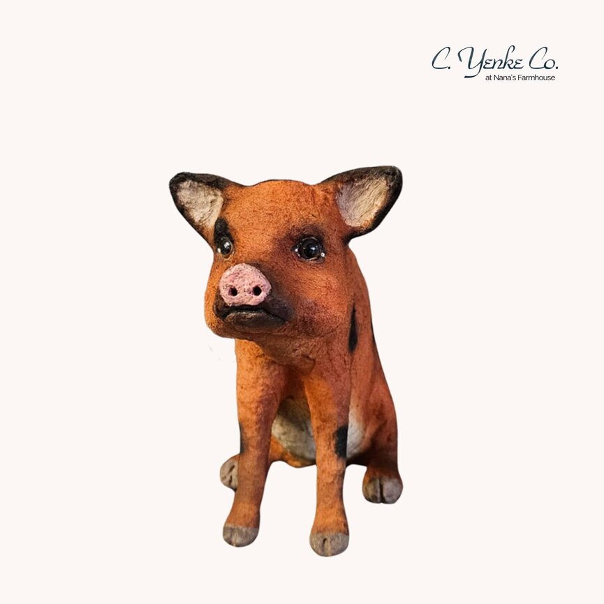 Spotted Brown Pig Sitting Figurine - 5.5"