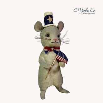 Patriotic Mouse with Top Hat and Flag Figurine - 6"