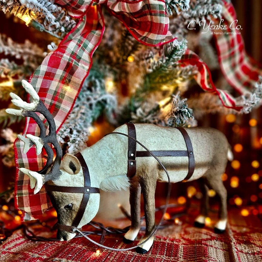 Reindeer, Antlers, w/Leather Harness Head Down 12" L x 8" T