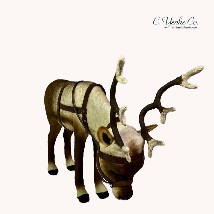 Reindeer, Antlers, w/Leather Harness Head Down 12" L x 8" T