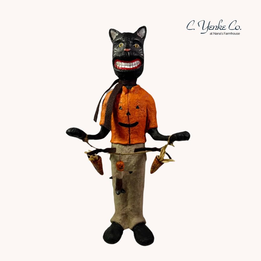 Black Cat Jester with Orange  Pumpkin Face Shirt - 13"