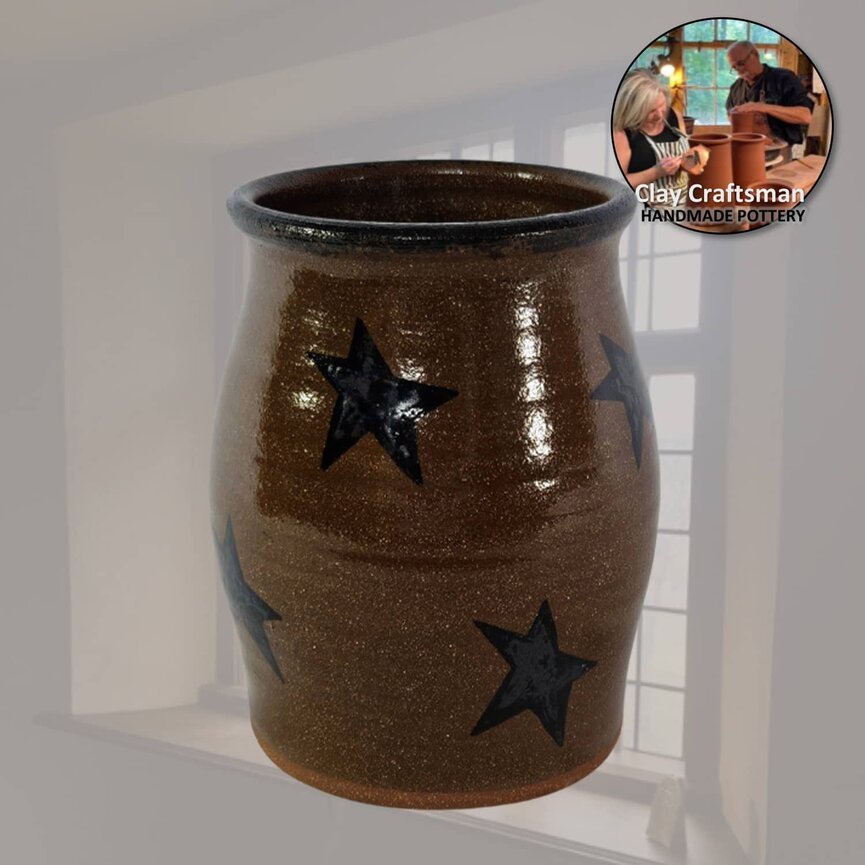 Clay Craftsman Stars Pottery Canning Crock - 7 "