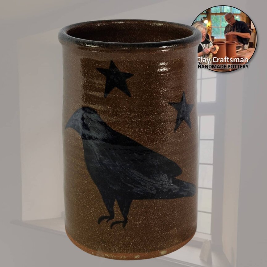 Clay Craftsman Crow & Stars Canning Crock - 7.5"