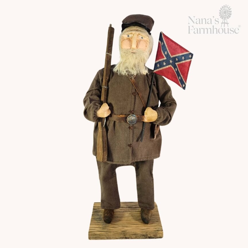 Confederate Soldier Doll with Flag, Rifle & Backpack - 19"