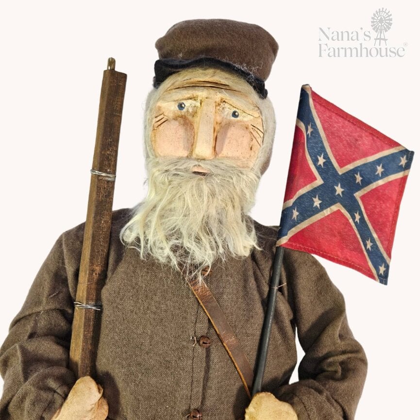 Confederate Soldier Doll with Flag, Rifle & Backpack - 19"