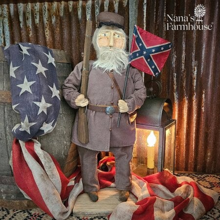 Confederate Soldier Doll with Flag, Rifle & Backpack