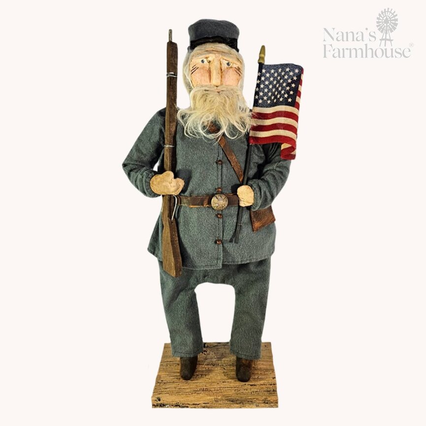 Union Soldier Doll with American Flag, Rifle & Backpack - 19"