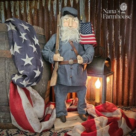 Union Soldier Doll with American Flag, Rifle & Backpack
