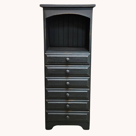 Black Six Drawer Floor Cabinet with Shelf - Small