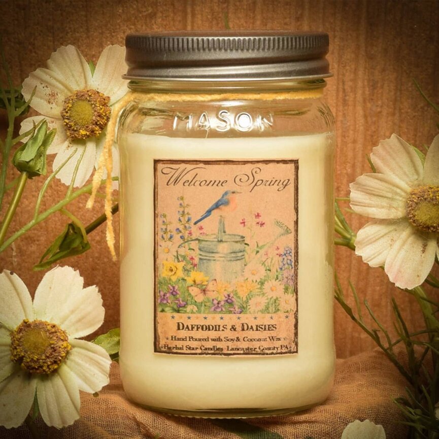 Herbal Star Welcome Spring Daffodils & Daisies Soy Jar Candle - 16oz