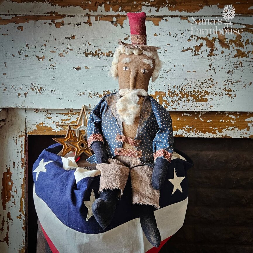 Uncle Sam Sitting Doll with Blue Stars Jacket - 23"
