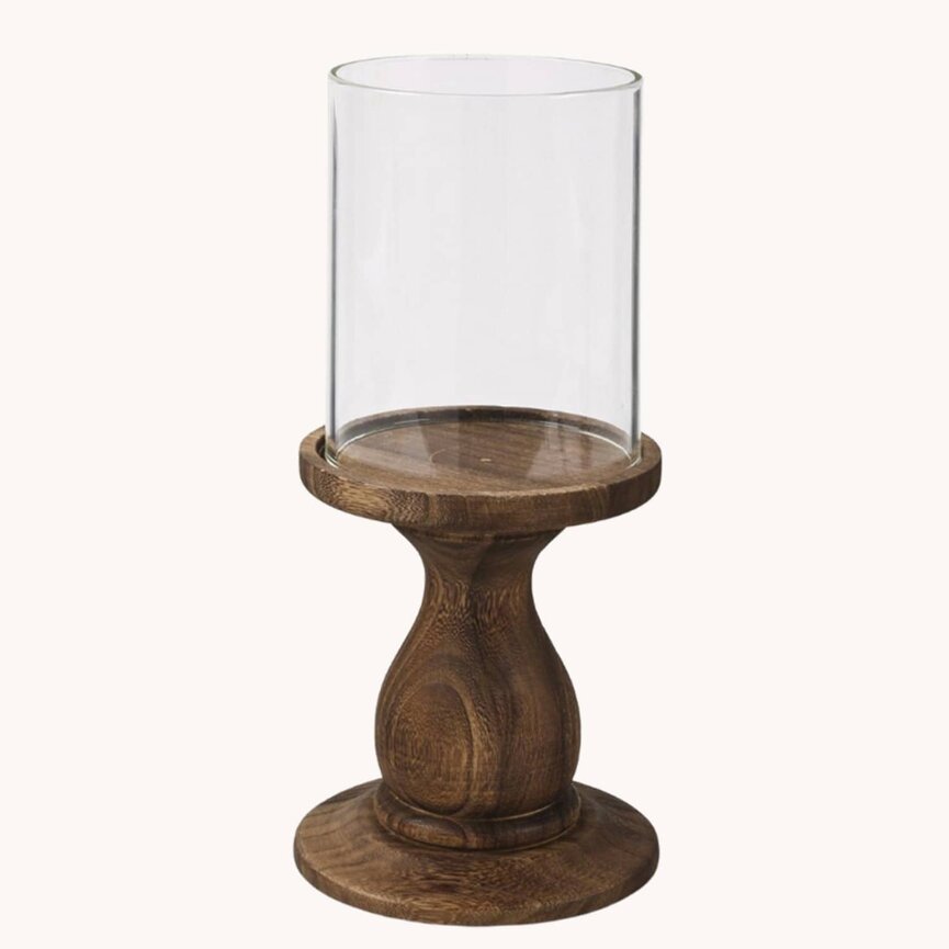 Wood & Glass Cylinders Pedestal Candleholder - 16"