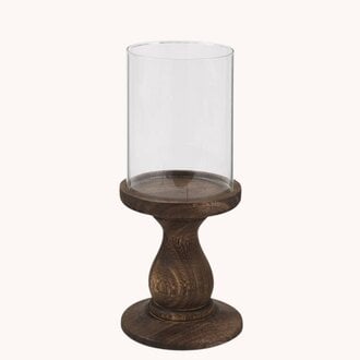 Wood & Glass Pedestal Candleholder - Small