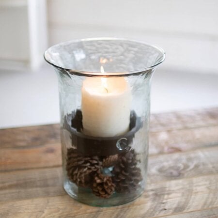 Glass Candle Hurricane Cylinder with Rustic Insert - Small