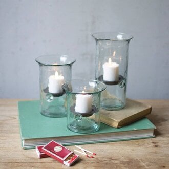 Recycled Glass Votive Hurricane Cylinders - Set of 3