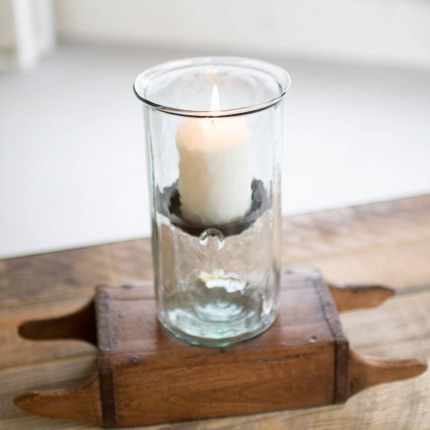 Mini Glass Hurricane Cylinder with Rustic Insert Medium - 10 "