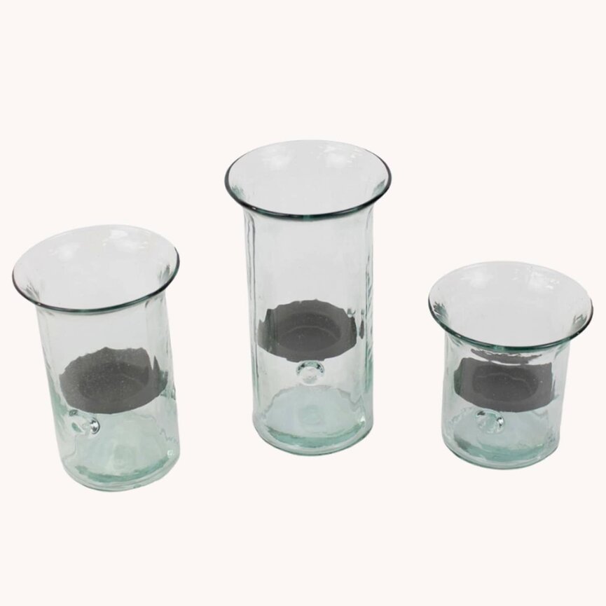 Recycled Glass Votive Hurricane Cylinders Set of 3 - Lg 7 T, Med 5.5 T, Sm 4 T