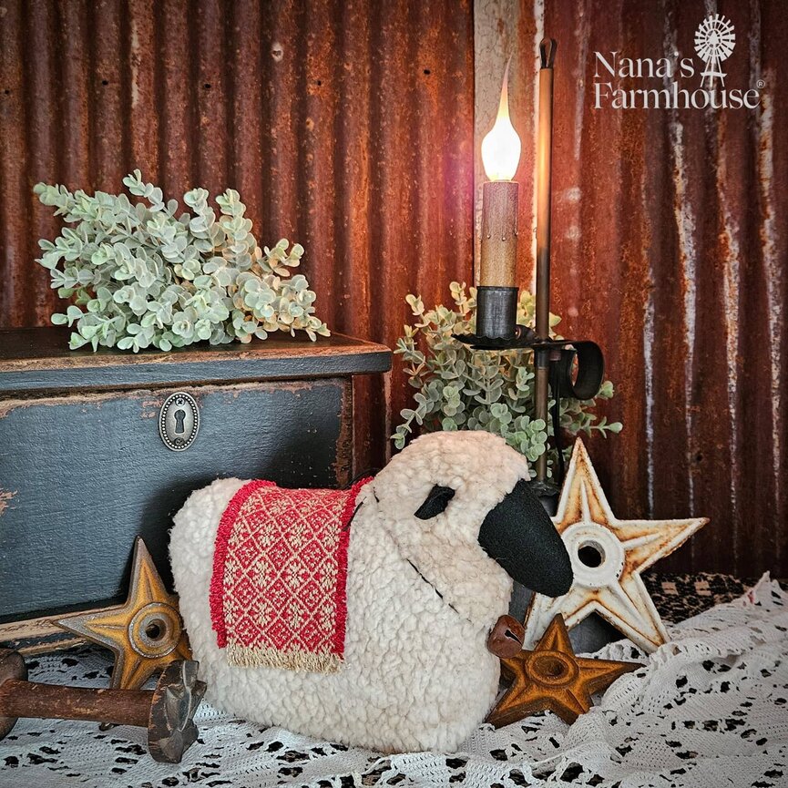 Sheep  Pillow with Red Blanket - 9" x 7"