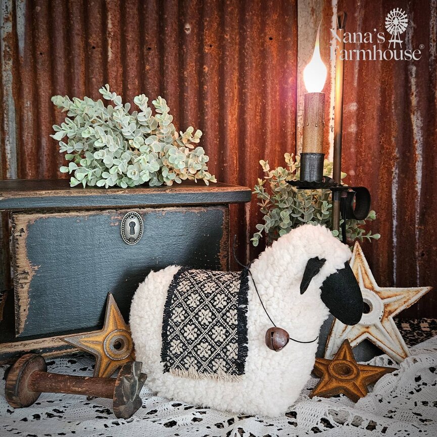 Sheep Pillow with Black Blanket - 9" x 7"