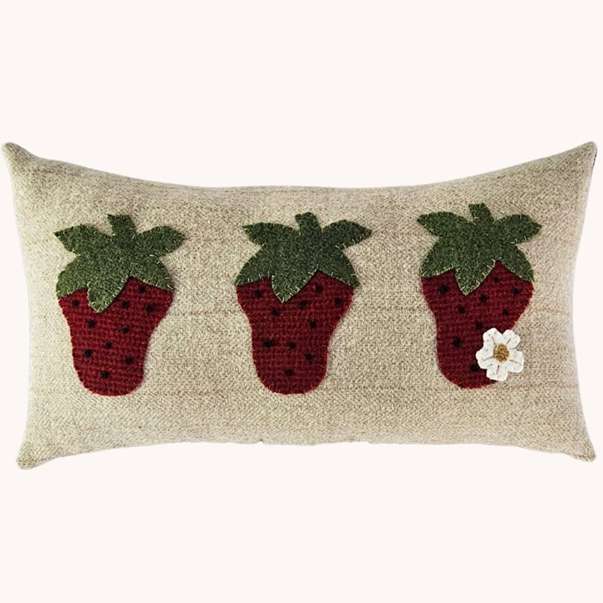 Strawberry Trio Applique Rectangle Pillow - 15" x 8.5"