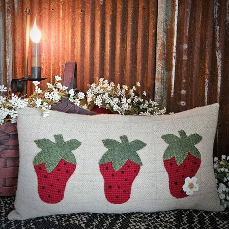 Strawberry Trio Applique Rectangle Pillow