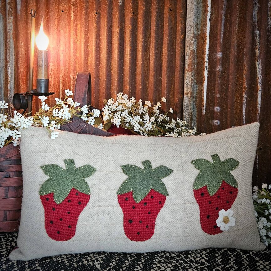 Strawberry Trio Applique Rectangle Pillow - 15" x 8.5"