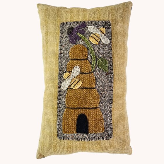 Bee Hive & Bees Applique Pillow