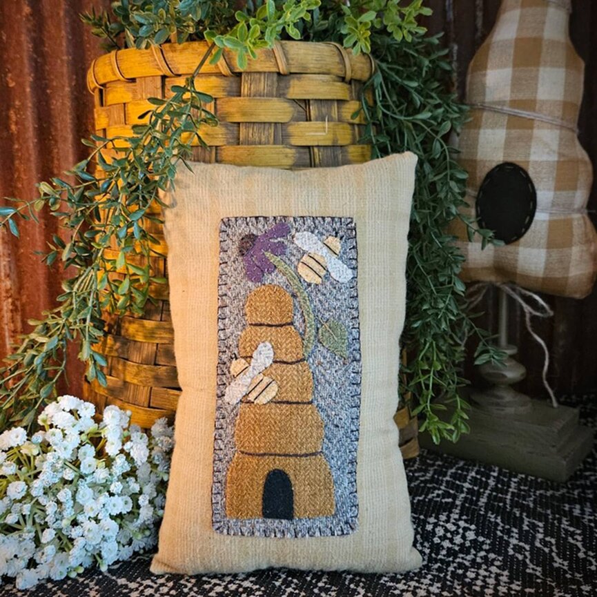 Bee Hive & Bees Applique Pillow - 10" x 6.5"