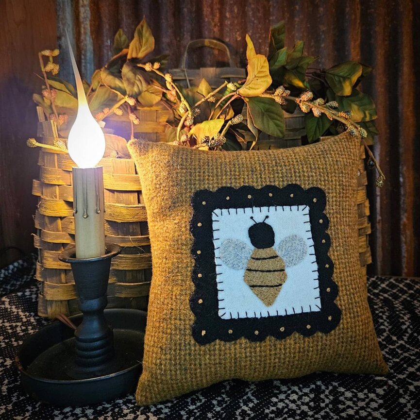 Bumble Bee Applique Pillow Mustard - 8"
