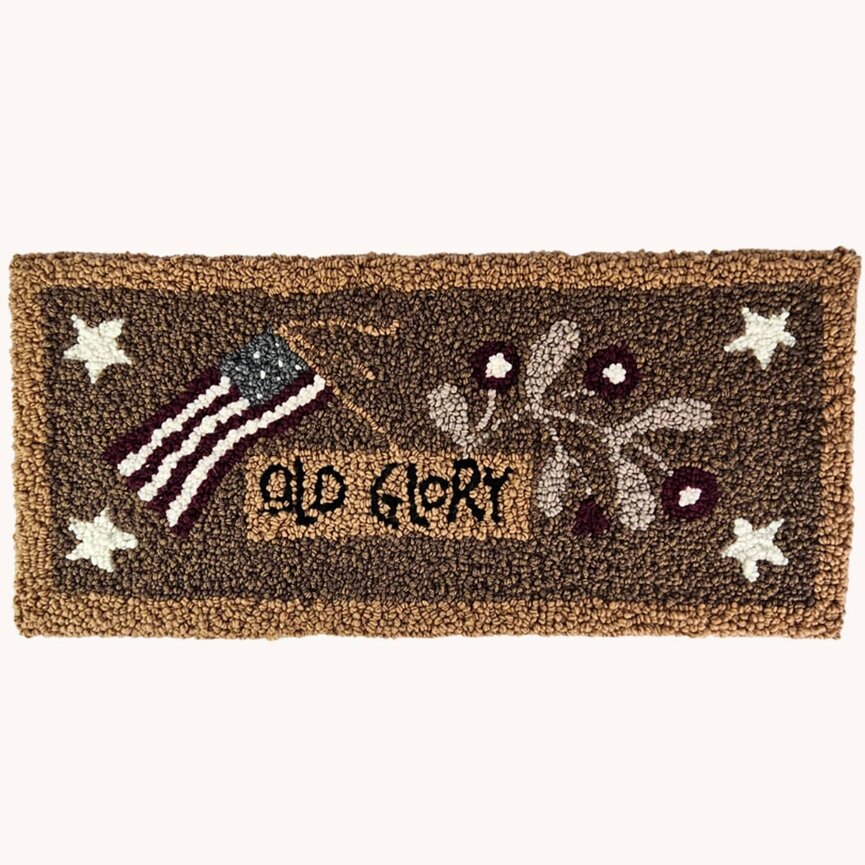 Old Glory Hooked Table Runner Rug Mat  - 30" x 13.5"