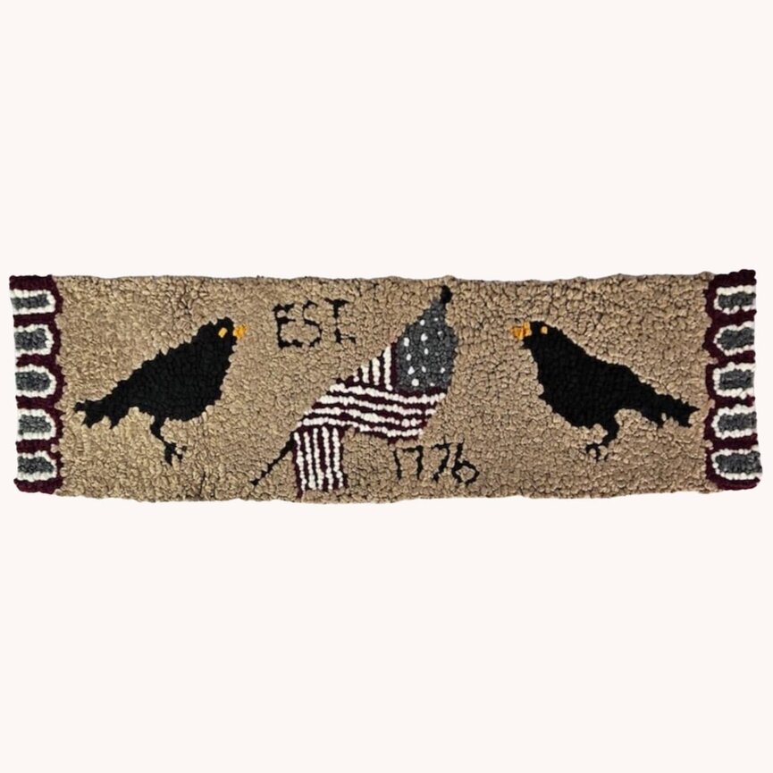 Hooked Table Runner Rug Mat Double Crow - 34" x 9"