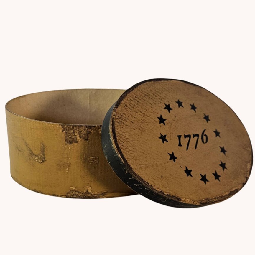 Oval Box with Lid 1776 & Stars Tan - 7.5" x 5" x 3"