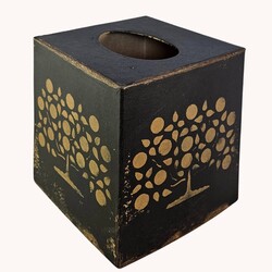 Tissue Box Tree Of Life Black - 5.25"