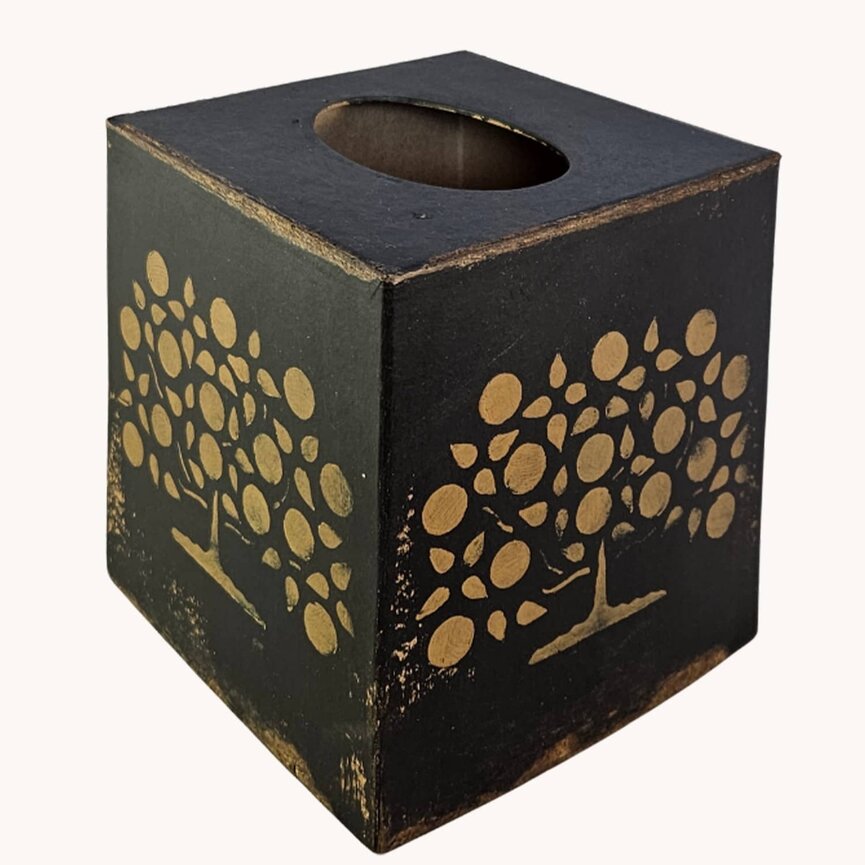 Tissue Box Tree Of Life Black - 5.25"