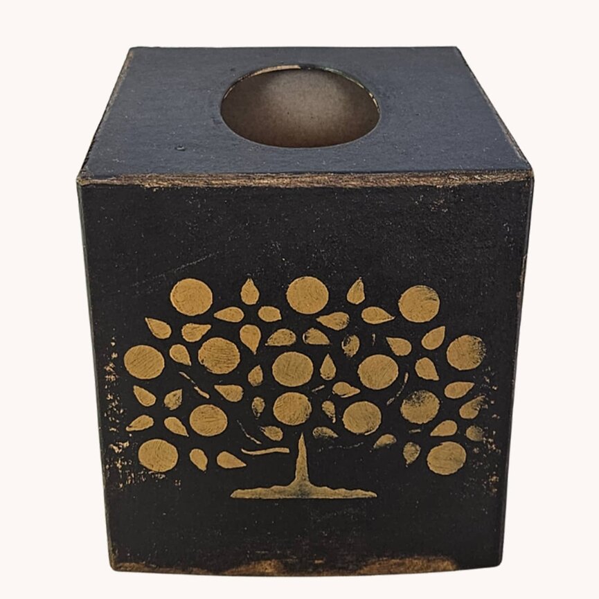 Tissue Box Tree Of Life Black - 5.25"