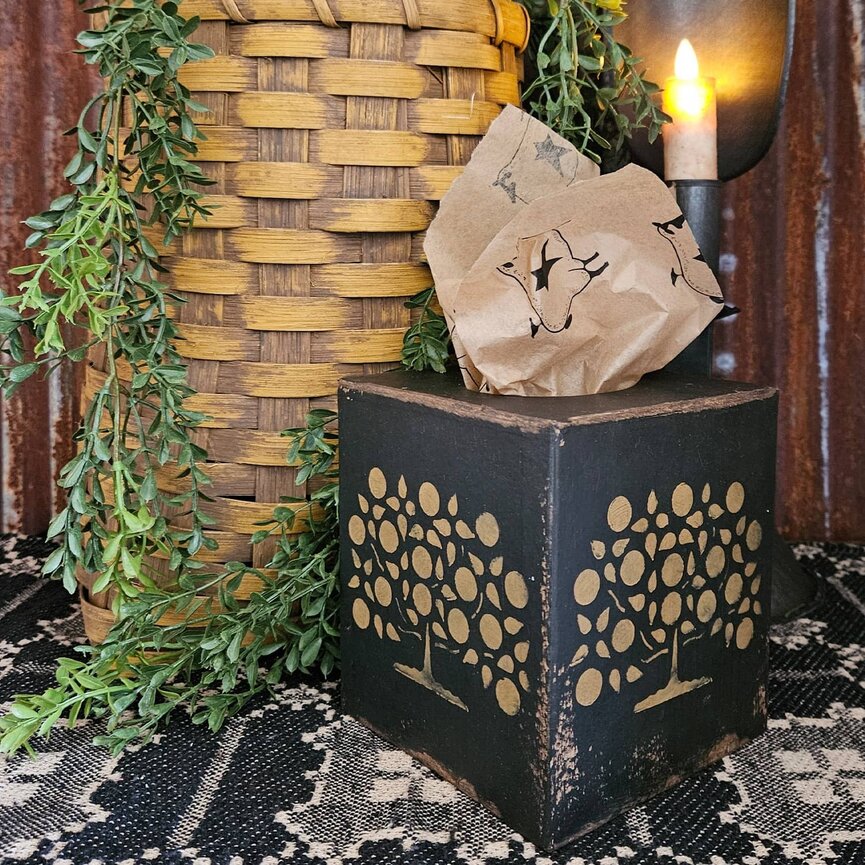 Tissue Box Tree Of Life Black - 5.25"