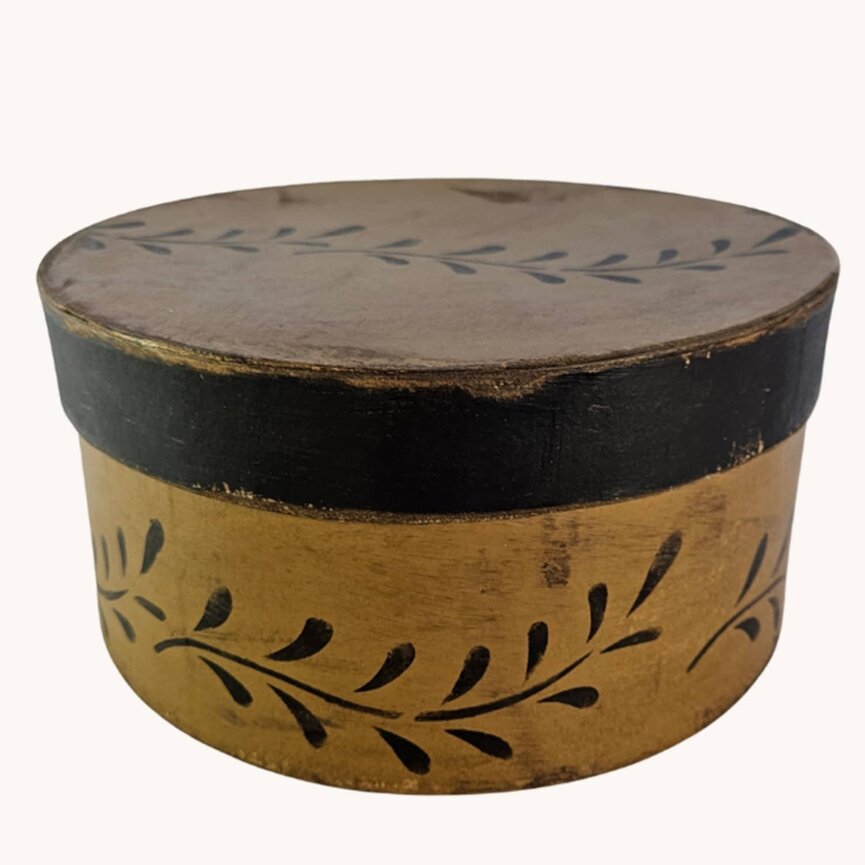 Round Box with Lid Leaf Design Mustard - 10" x 5"