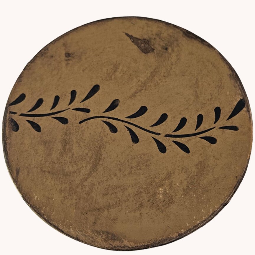 Round Box with Lid Leaf Design Mustard - 10" x 5"