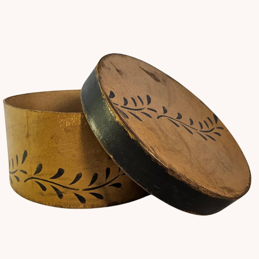 Round Box with Lid Leaf Design Mustard - 10" x 5"