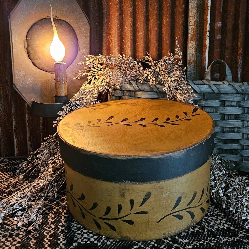 Round Box with Lid Leaf Design Mustard - 10" x 5"