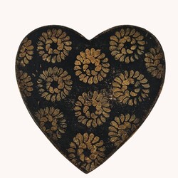 Heart Box Round Floral Design in Black with Lid - 7.5" x 3"