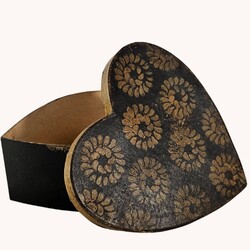 Heart Box Round Floral Design in Black with Lid - 7.5" x 3"