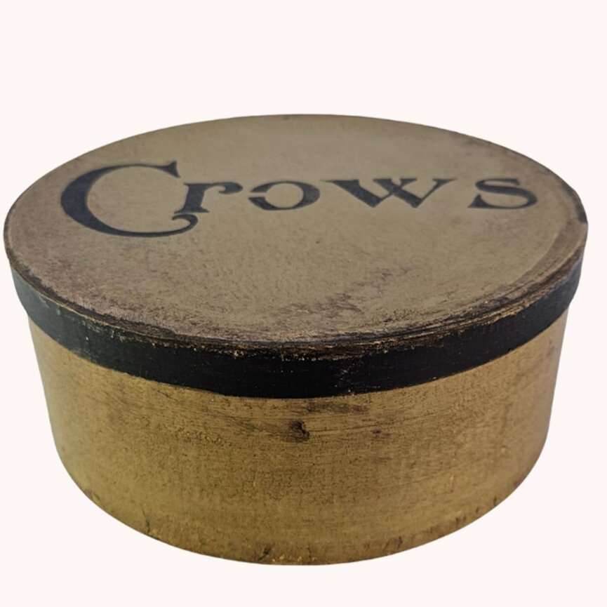 Tan Round Box with Lid Crows Stencil - 7.5"