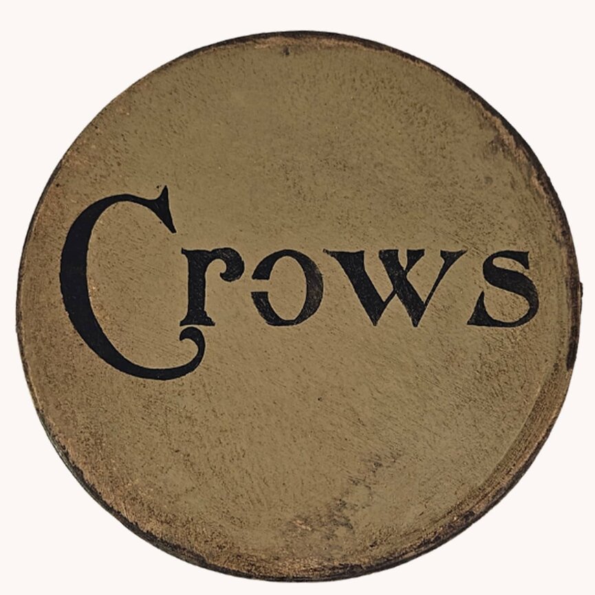 Tan Round Box with Lid Crows Stencil - 7.5"